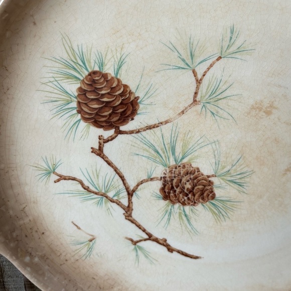 French Saxon China Pine Cone Round Handled Cake Platter Size 11 3/8”W - Picture 2 of 4